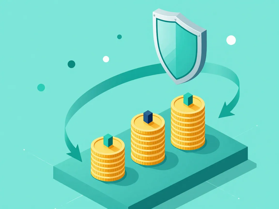 分成三段的合約文件與盾牌圖示，代表分期付款與風險保護