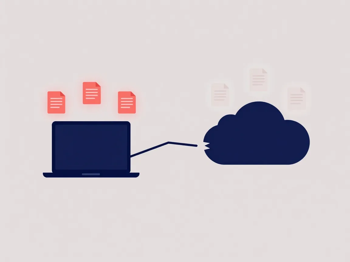 雲端硬碟比較 2026:Google Drive、Dropbox、OneDrive、iCloud 怎麼選 2 斷線示意圖:實心文件圖示留在本機端,淡色空心文件圖示留在雲端側,代表離線時無法開啟