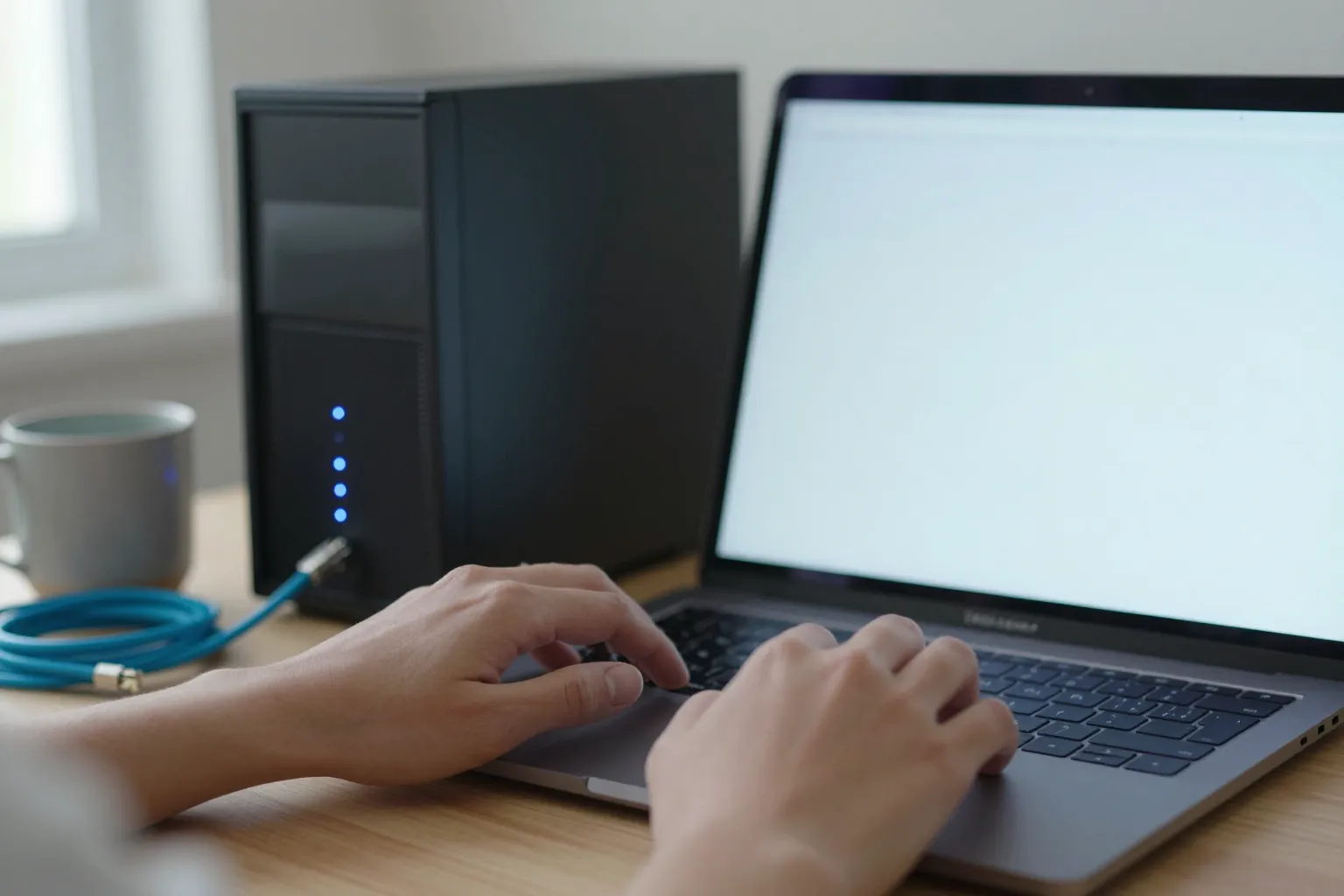 WordPress 主機怎麼選?共享、VPS 與託管型主機的取捨與續約陷阱 1 桌上型電腦與小型伺服器並排,代表選擇 WordPress 主機時要在自己管與別人管之間取捨